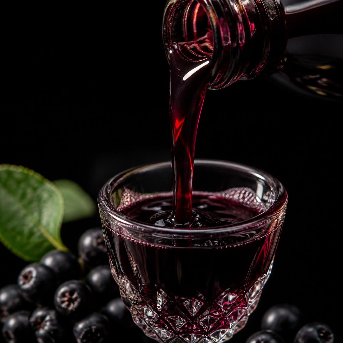 Sirop Amorex turnat într-un pahar mic